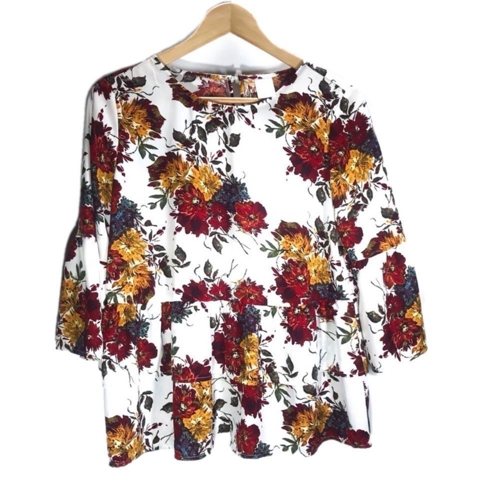 Time and Tru Floral Peplum Blouse – Size Small